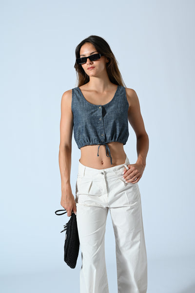 CROP-TOP BOTT. CHAMBRAY FIAMM.