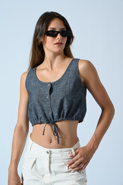 CROP-TOP BOTT. CHAMBRAY FIAMM.