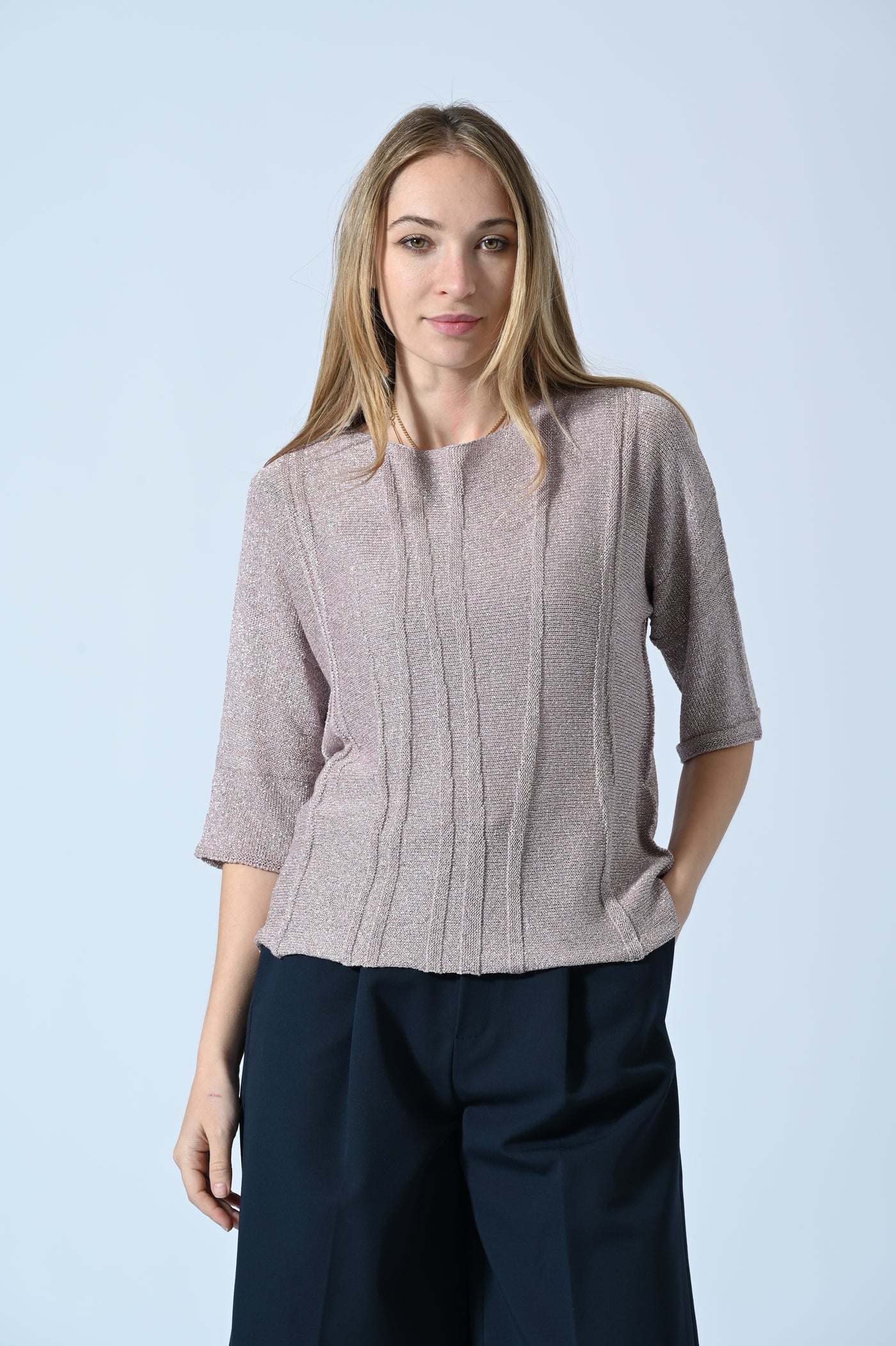 MAGLIA LUREX M/GOM. JACQUARD