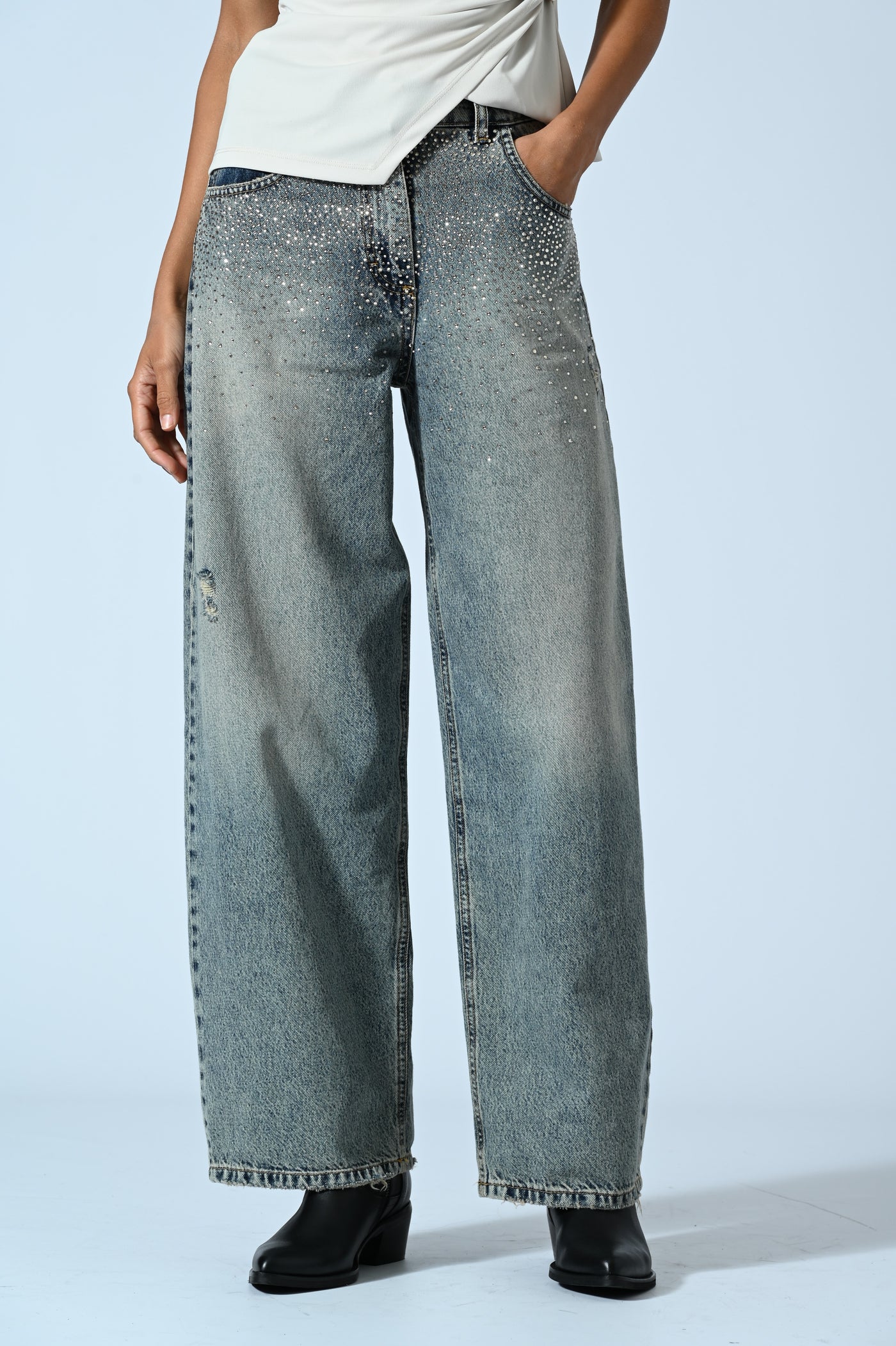 JEANS OVER STRASS ABRASIONI