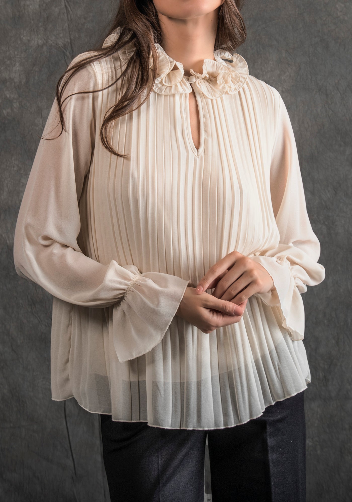 BLUSA PLISSE COLLO ROUGE