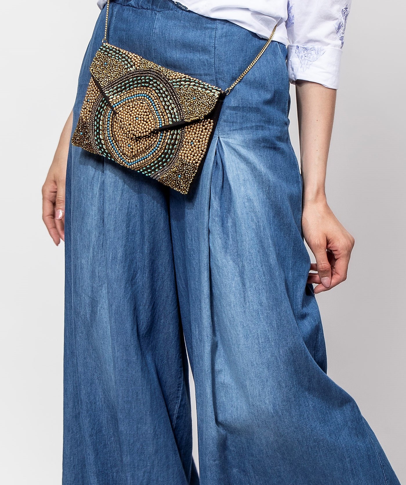 PANT. PALAZZO CHAMBRAY