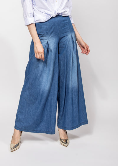 PANT. PALAZZO CHAMBRAY