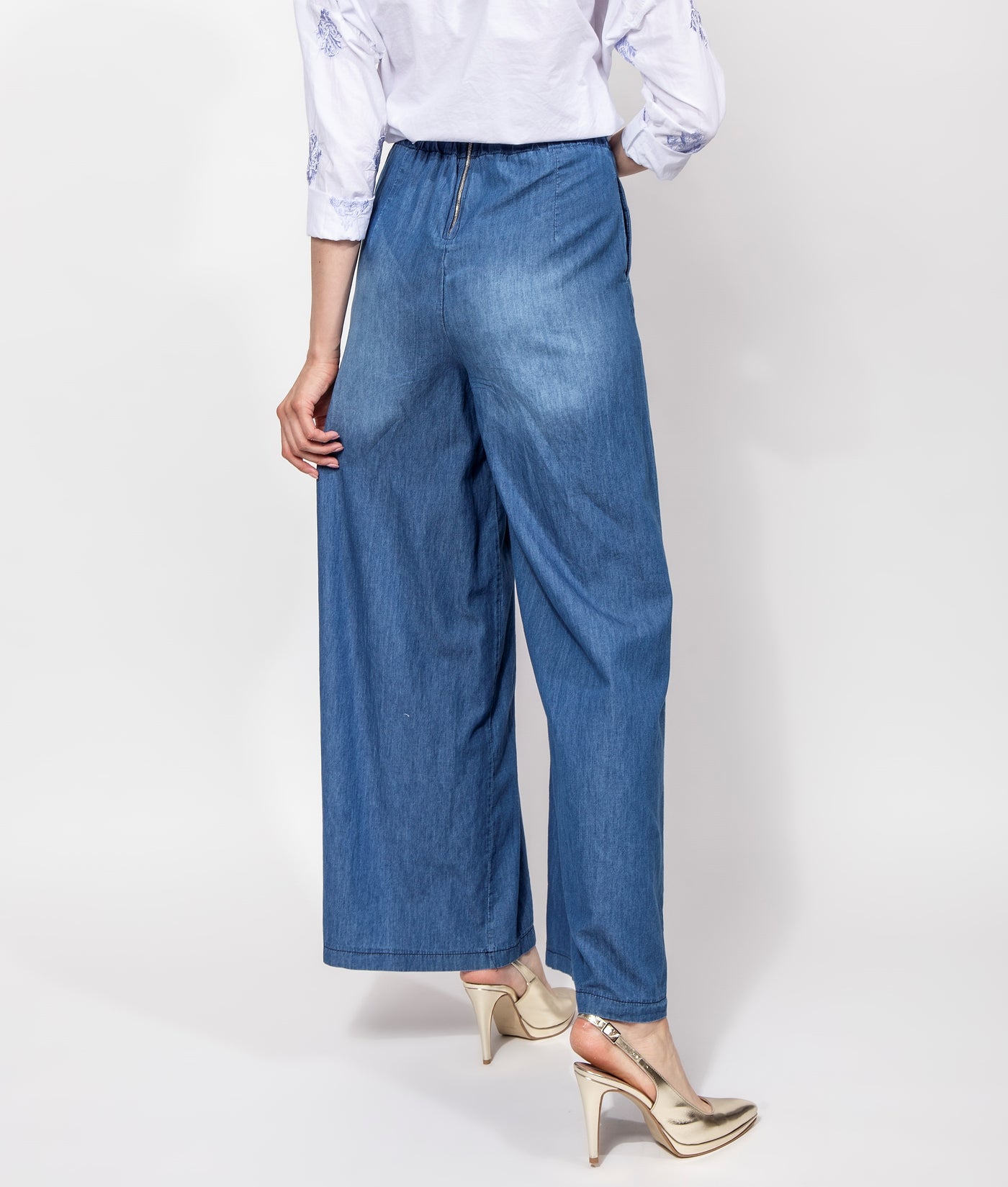 PANT. PALAZZO CHAMBRAY