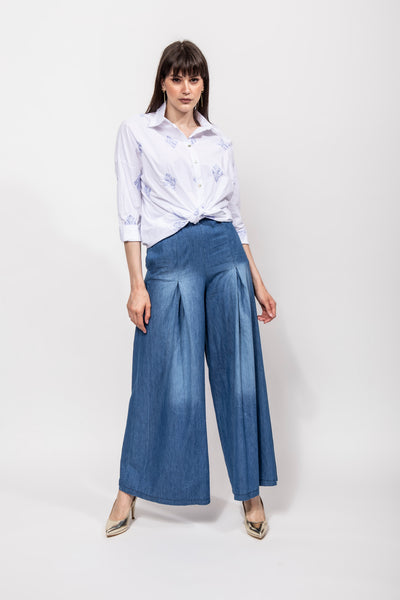PANT. PALAZZO CHAMBRAY