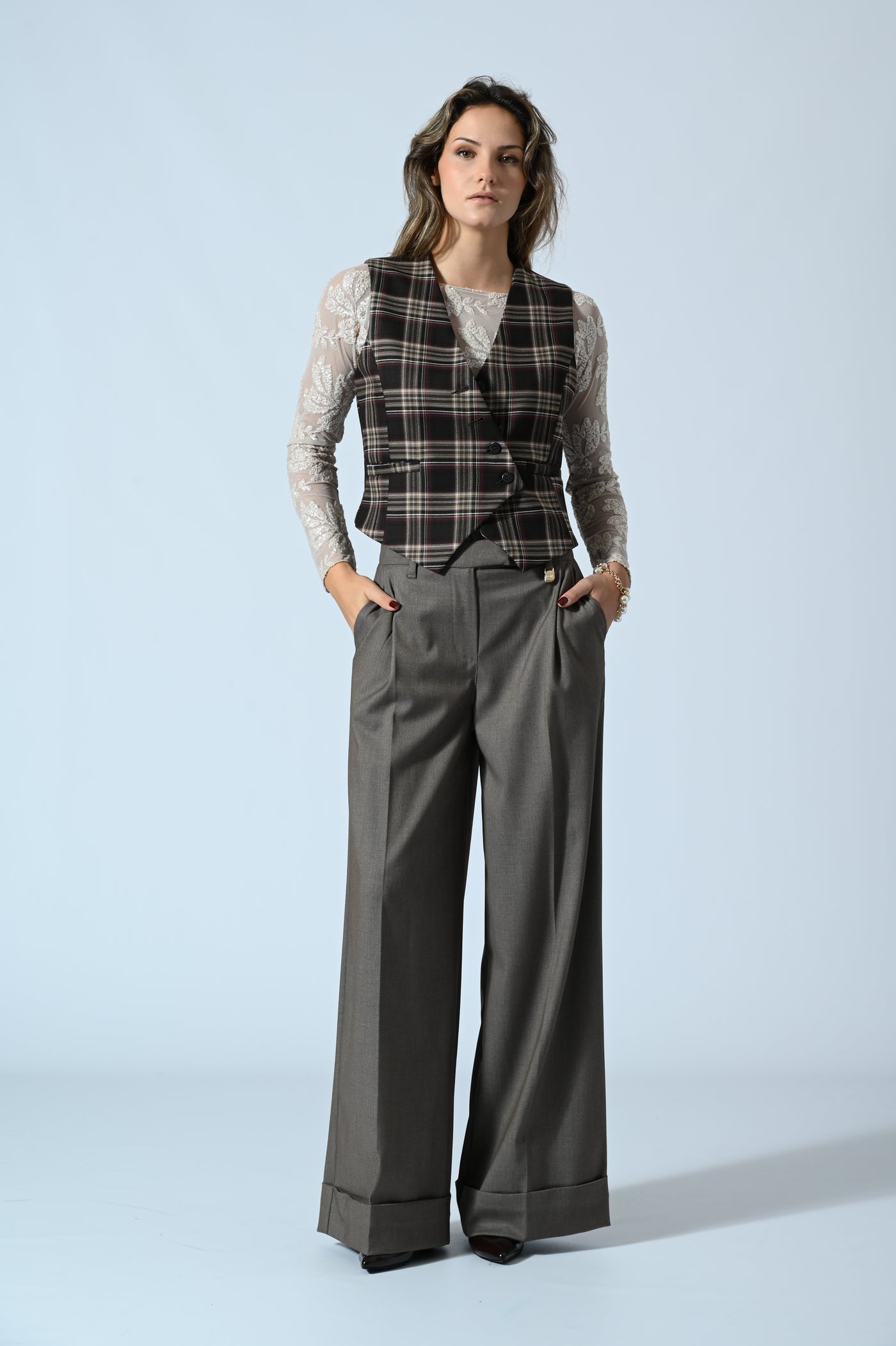 GILET CHECK ASIMMETRICO