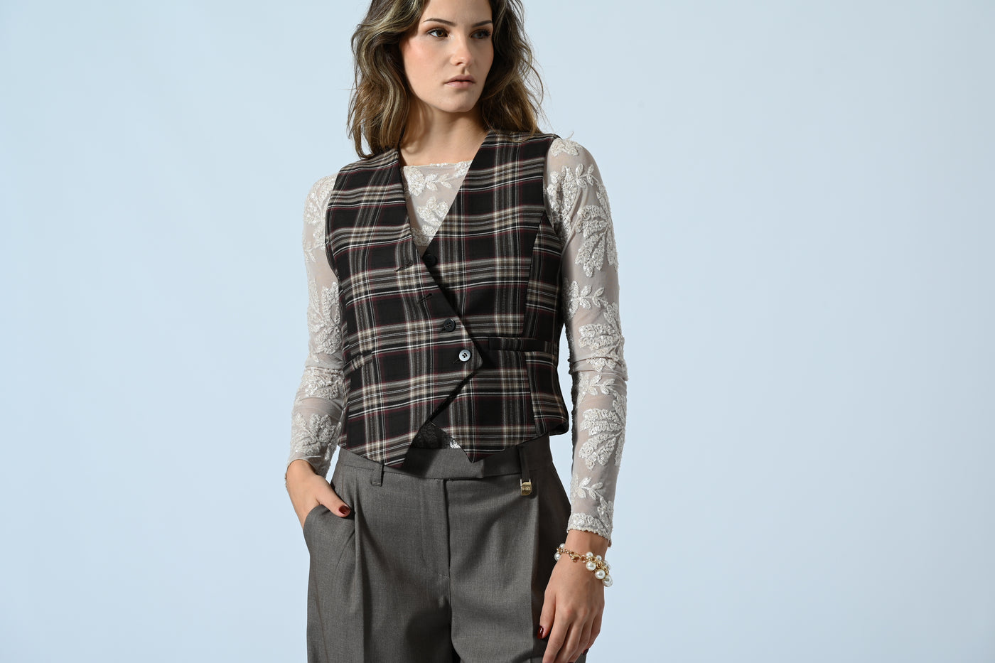 GILET CHECK ASIMMETRICO