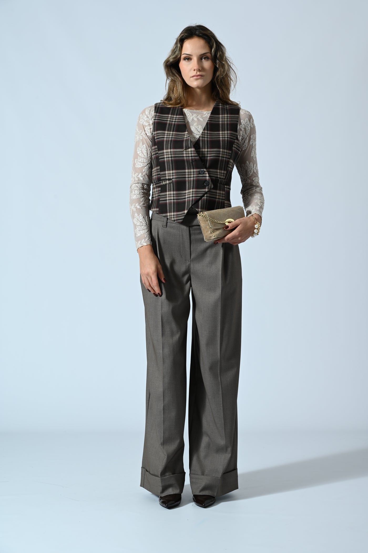 GILET CHECK ASIMMETRICO