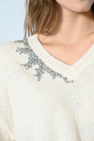 MAGLIA SCOLLO A V CON STRASS