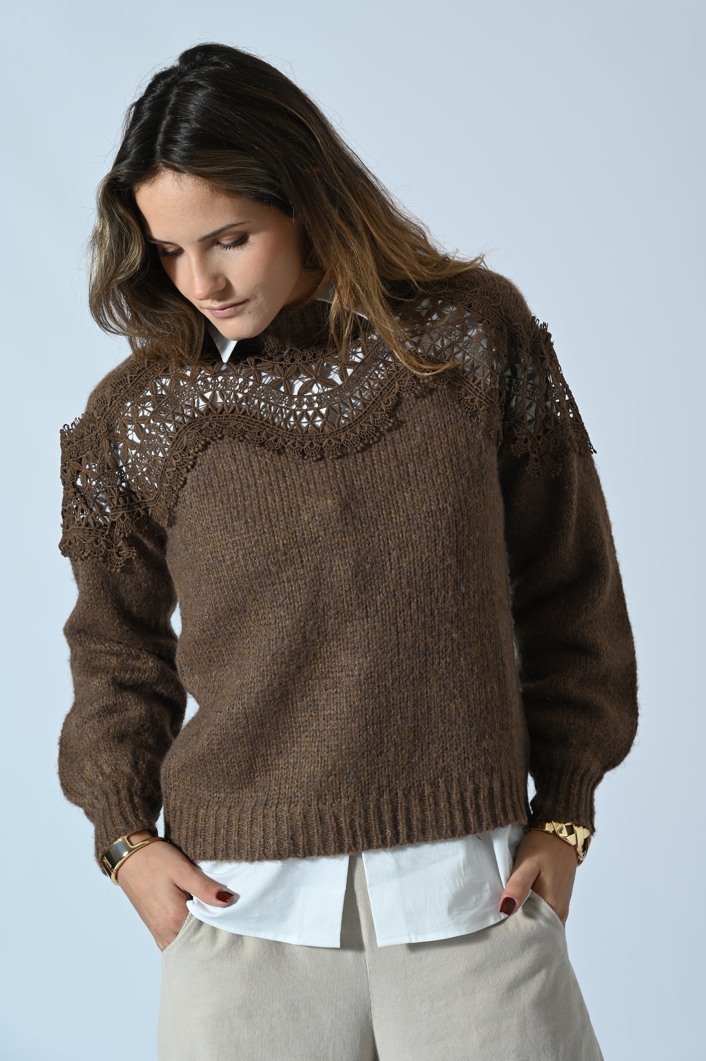 MAGLIA GIROCOLLO CON PIZZO