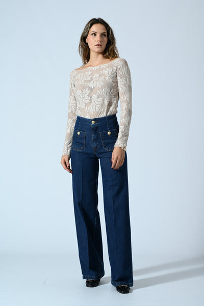 JEANS PALAZZO CON BOTTONI ORO