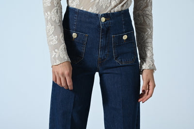JEANS PALAZZO CON BOTTONI ORO