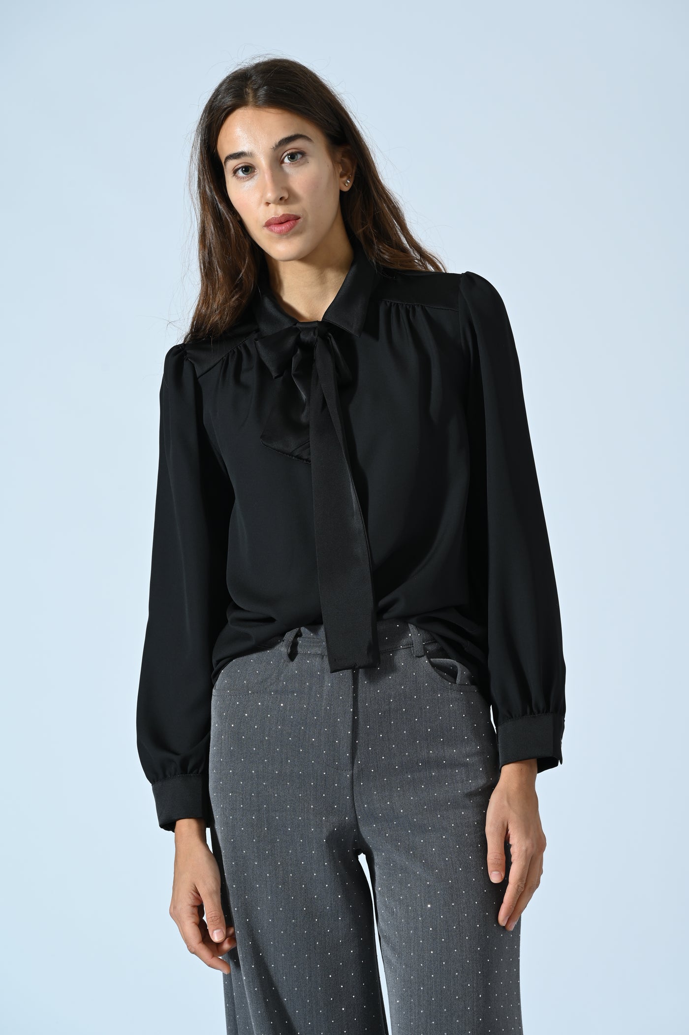 CAMICIA IN GEORGETTE CON INSERTI IN RASO