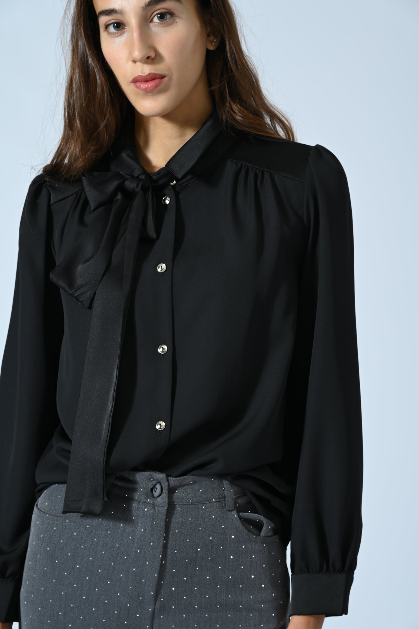 CAMICIA IN GEORGETTE CON INSERTI IN RASO