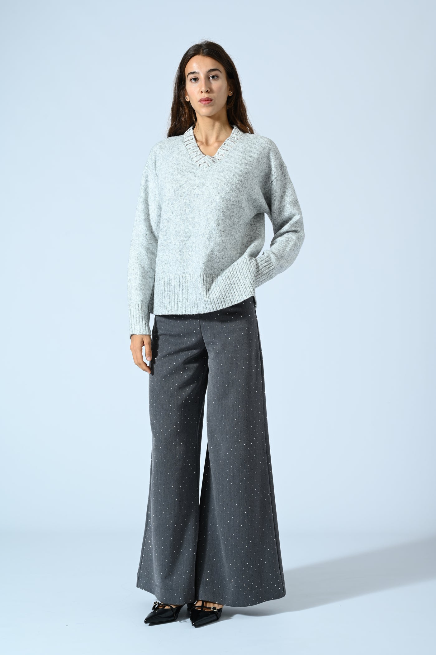 PANTALONI A PALAZZO CON STRASS