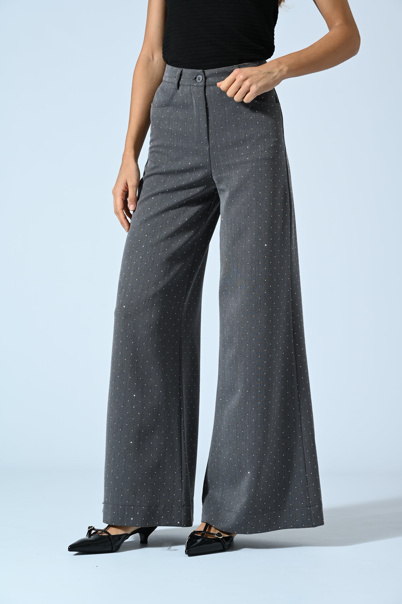 PANTALONI A PALAZZO CON STRASS