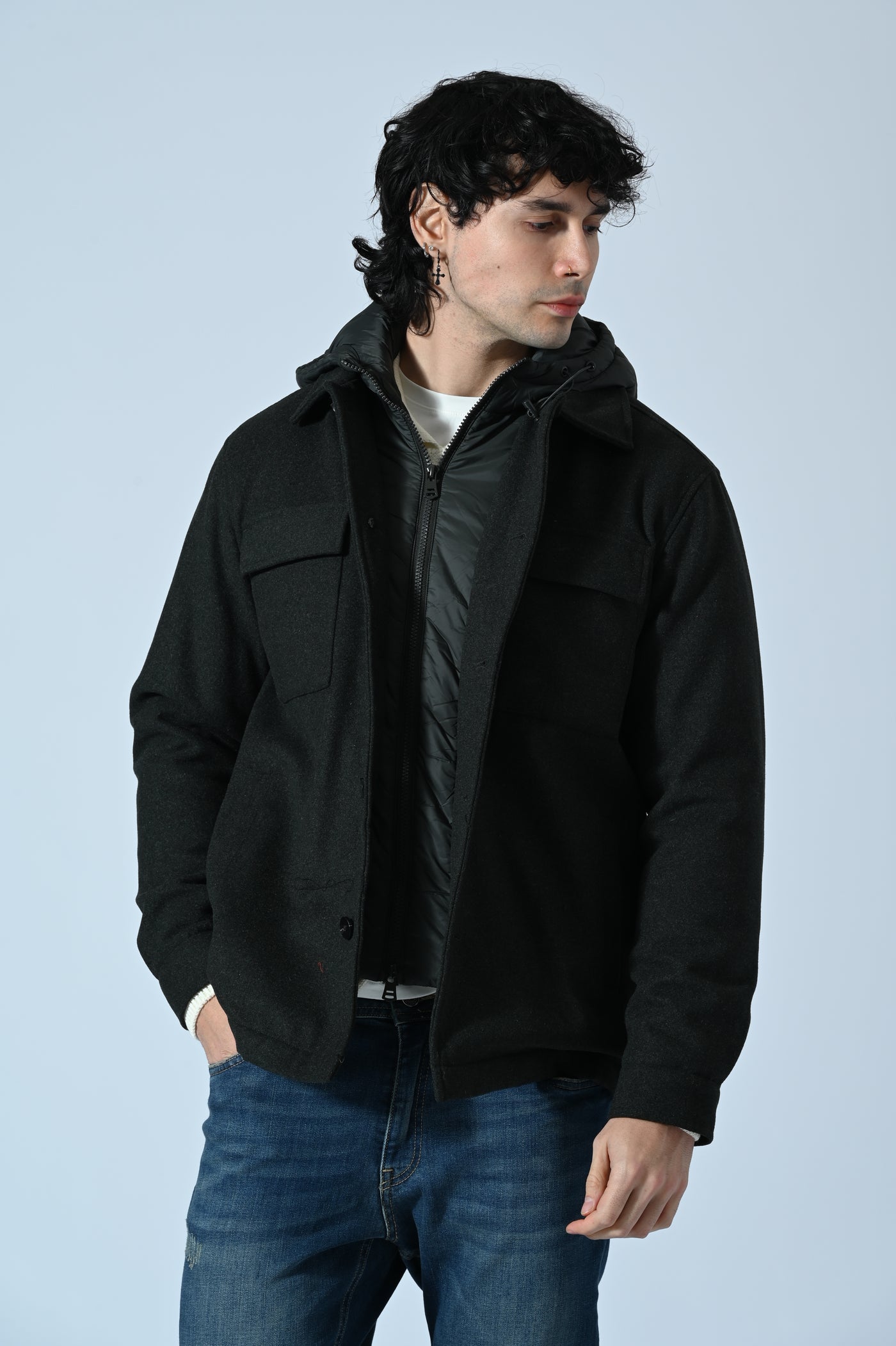 GIACCA IN LANA COTTA CON PETTORINA REMOVIBILE