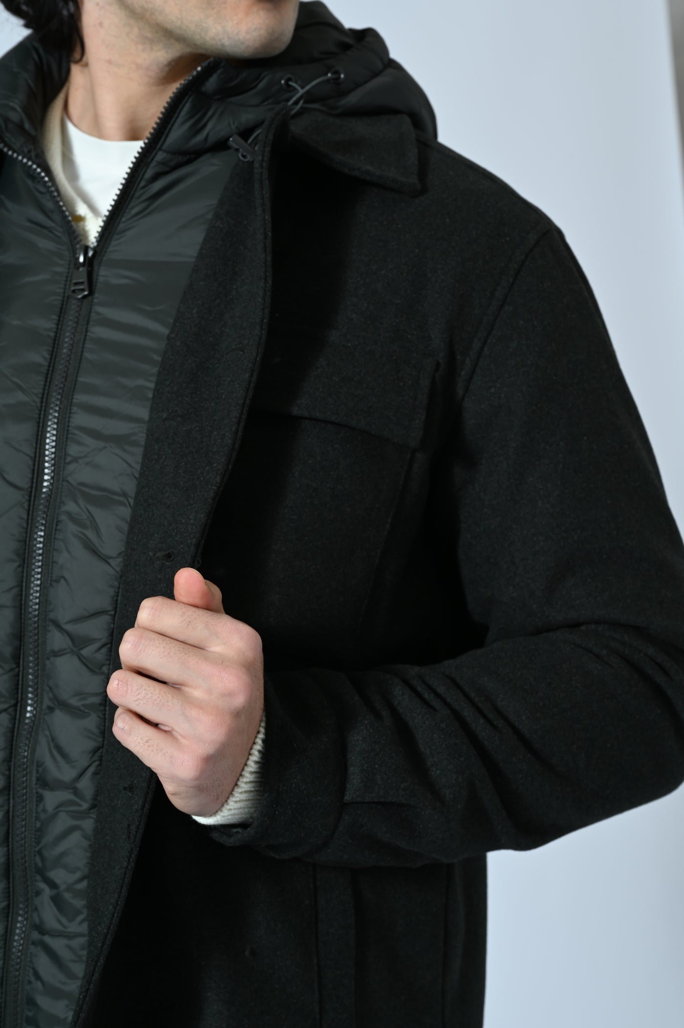 GIACCA IN LANA COTTA CON PETTORINA REMOVIBILE