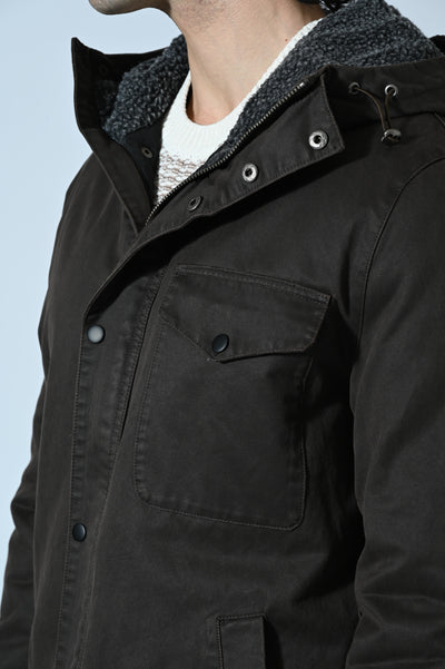 GIUBBOTTO CON CAPPUCCIO IN TESSUTO CERATO