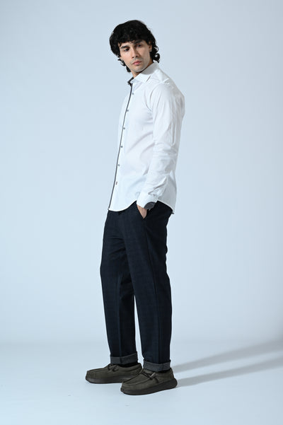 CAMICIA COTONE TINTA UNITA CON INSERTI FANTASIA