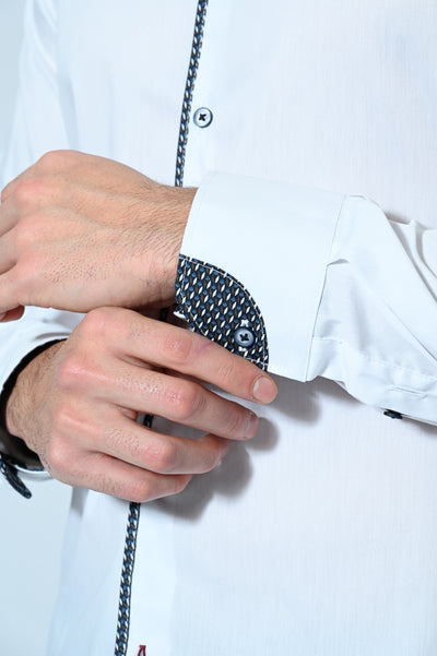 CAMICIA COTONE TINTA UNITA CON INSERTI FANTASIA