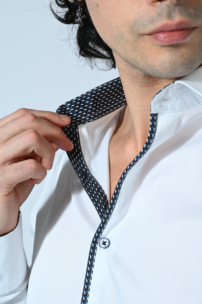 CAMICIA COTONE TINTA UNITA CON INSERTI FANTASIA