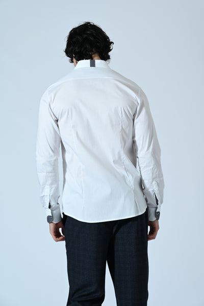 CAMICIA COTONE TINTA UNITA CON INSERTI FANTASIA