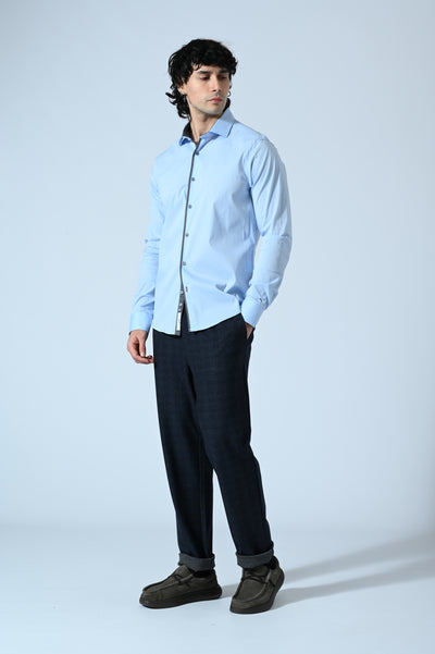 CAMICIA COTONE TINTA UNITA CON INSERTI FANTASIA