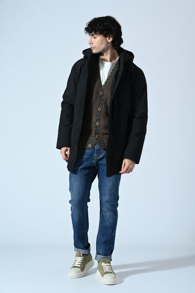 GIUBBOTTO LUNGO TECNICO CON CAPPUCCIO