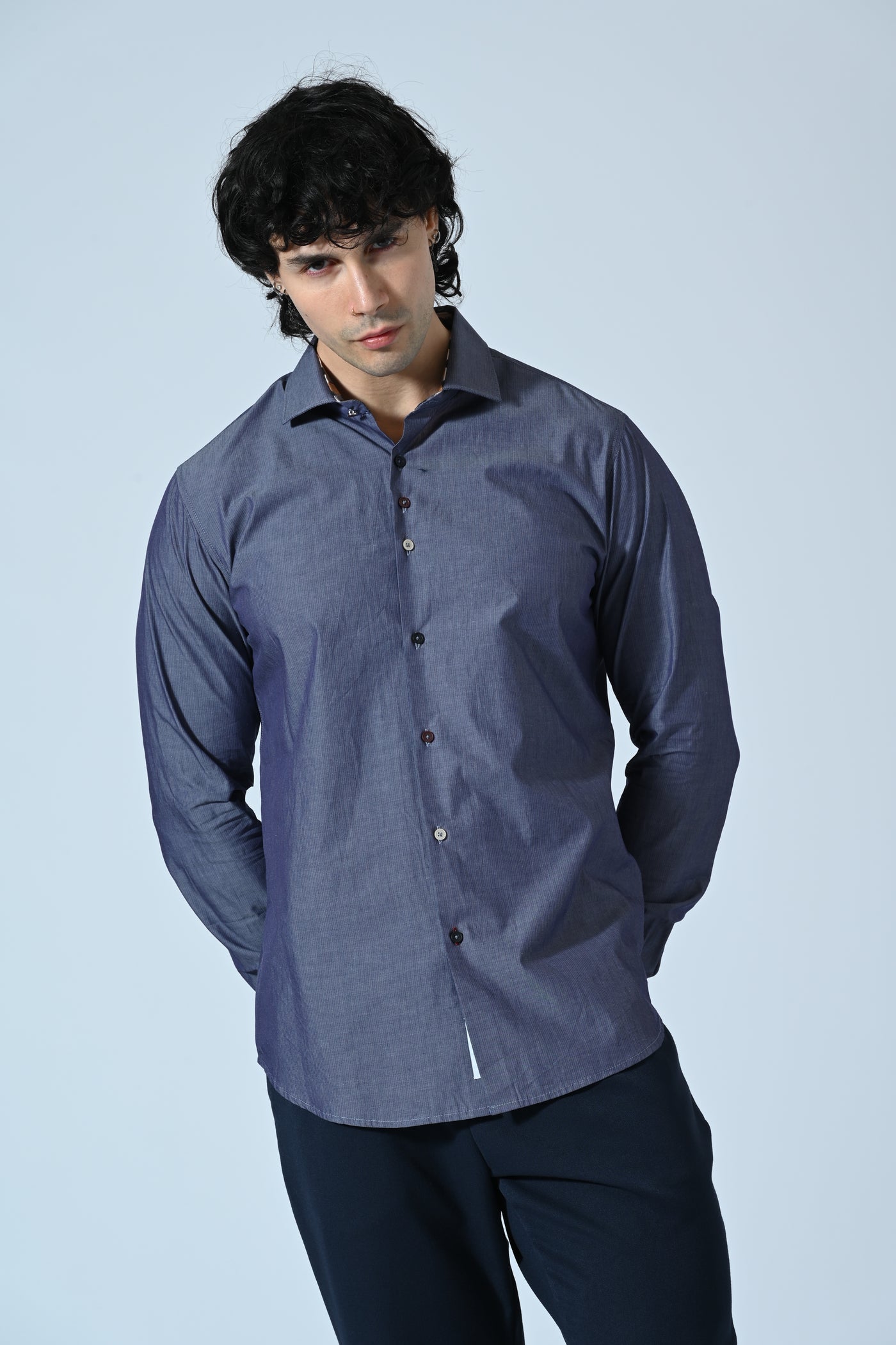 CAMICIA COTONE RIGATA CON INSERTI FANTASIA