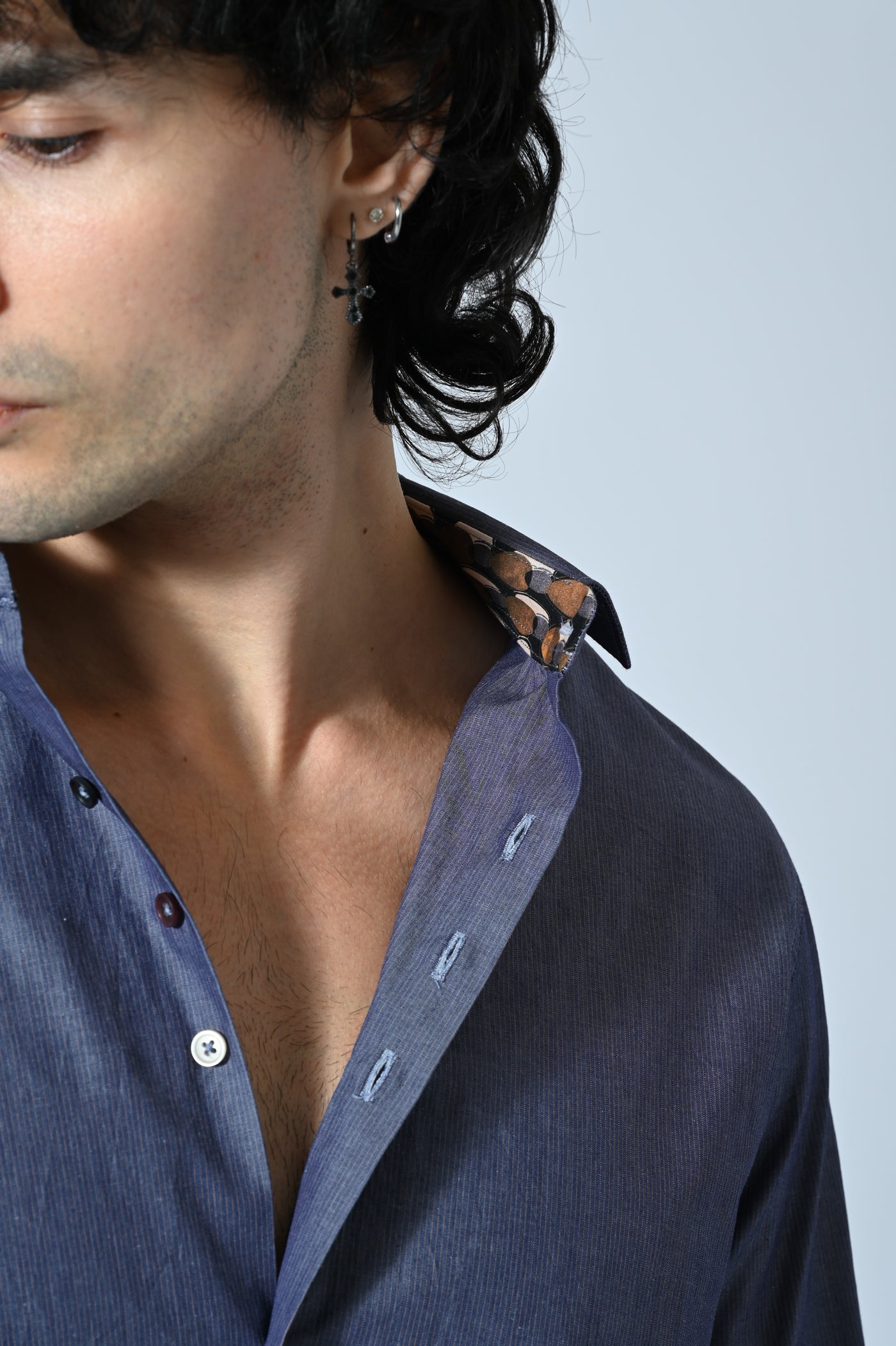 CAMICIA COTONE RIGATA CON INSERTI FANTASIA