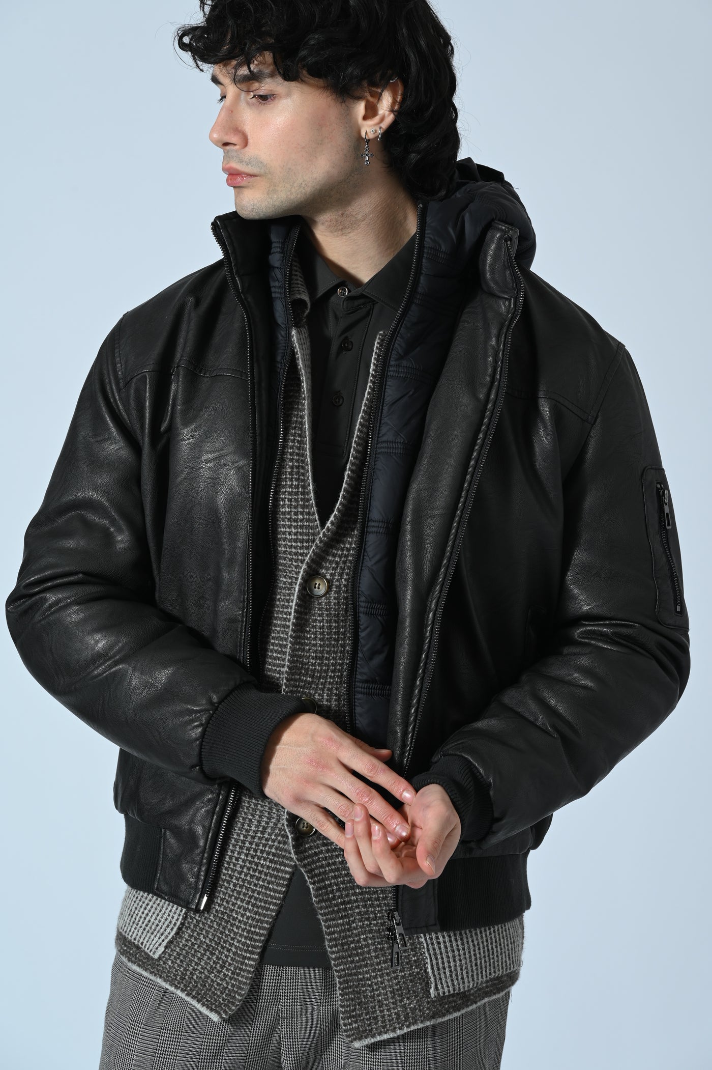 GIUBBINO ECOPELLE CON PETTORINA E CAPPUCCIO REMOVIBILI